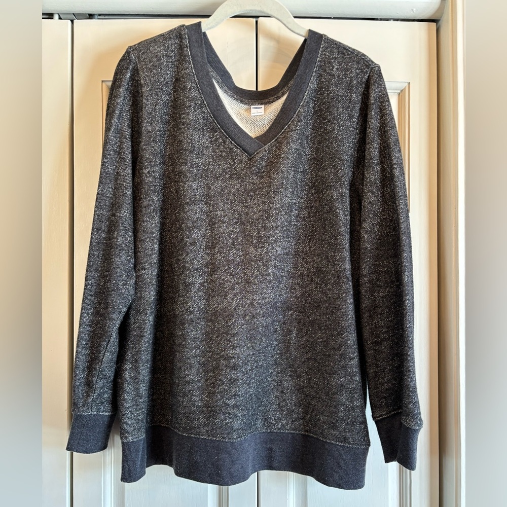 Large blue v neck Old Navy french terry sweatshirt with waistband, L